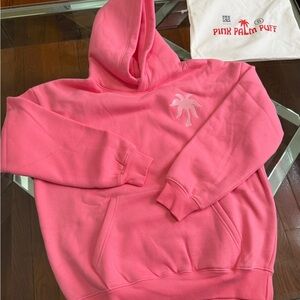 Pink Palm Puff Women's Pink Hooded Sweatshirt